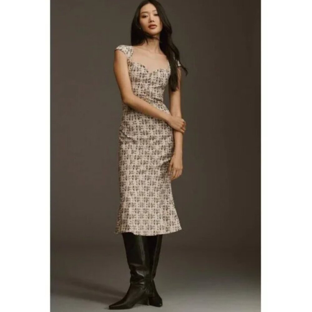 Anthropologie Cecily fit and flare sweetheart dress neutral XS